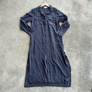 Anthropologie Long Sleeve Button Up Fringe Side Slit Duster Dress Cloth & Stone